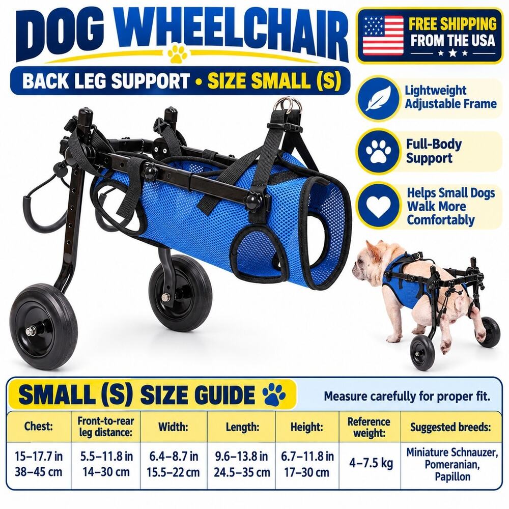 Small Dog Wheelchair Back Leg Support Adjustable Lightweight Full Body Harness S